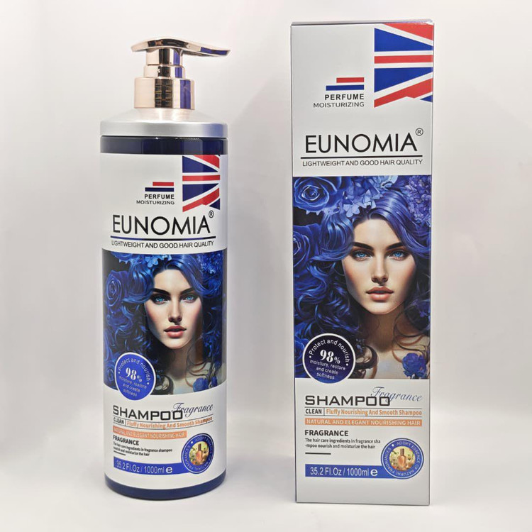 شامپو معطر EUNOMIA با رایحهای خاص و لطافت بینظیر 💙 💧 آبرسان قوی – ضد خشکی و موخوره 🌿 🧴 حجم بالا ۱۰۰۰ میل برای استفاده طولانی مدت ✨ موهایی نرم، خوشبو و سالم از اولین شستوشو